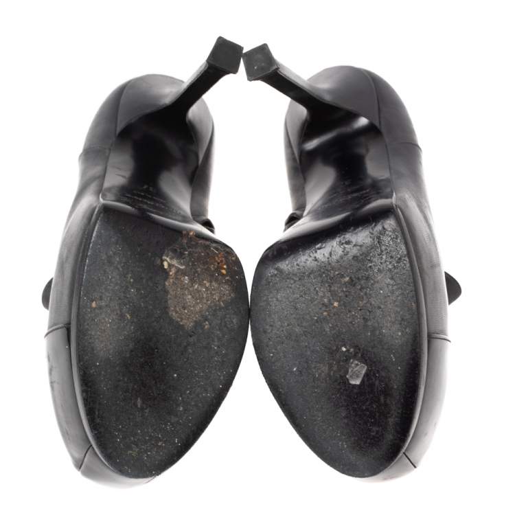 Pre Owned Saint Laurent  Grey/Black Leather And Patent Tribtoo Ankle Booties Size 37