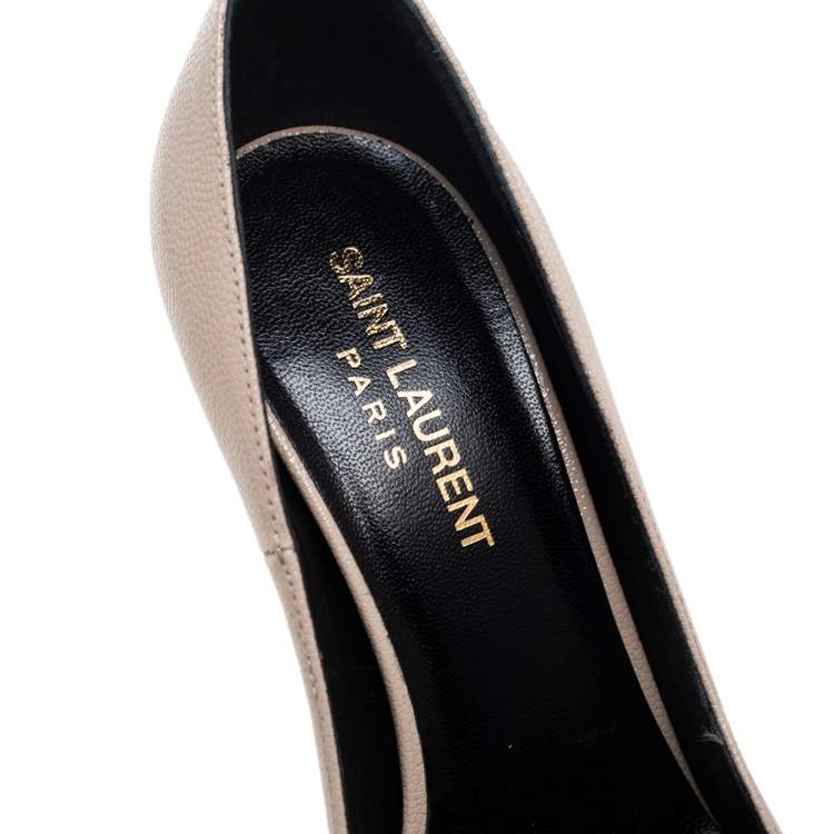 Pre Owned Saint Laurent Beige Leather Janis Pointed Toe Platform Pumps Size 37