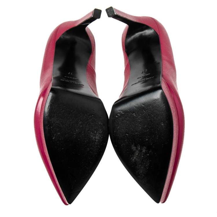 Pre Owned Saint Laurent Pink Leather Janis Pointed Toe Pumps Size 37