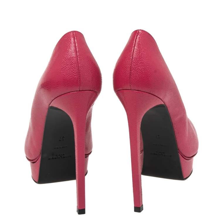 Pre Owned Saint Laurent Pink Leather Janis Pointed Toe Pumps Size 37