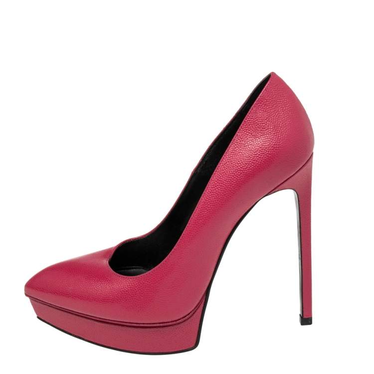 Pre Owned Saint Laurent Pink Leather Janis Pointed Toe Pumps Size 37