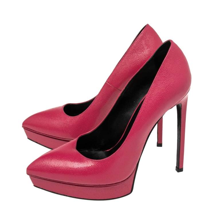 Pre Owned Saint Laurent Pink Leather Janis Pointed Toe Pumps Size 37