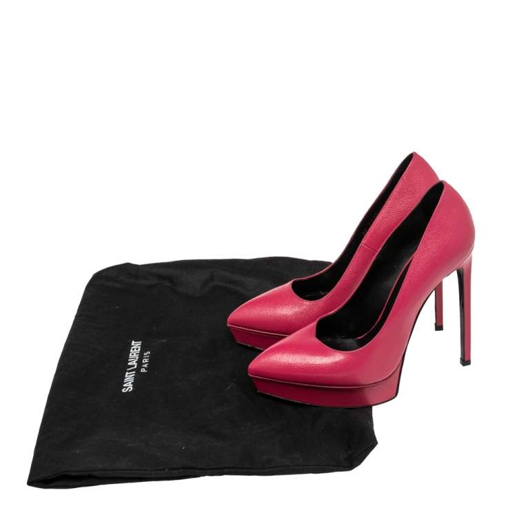 Pre Owned Saint Laurent Pink Leather Janis Pointed Toe Pumps Size 37