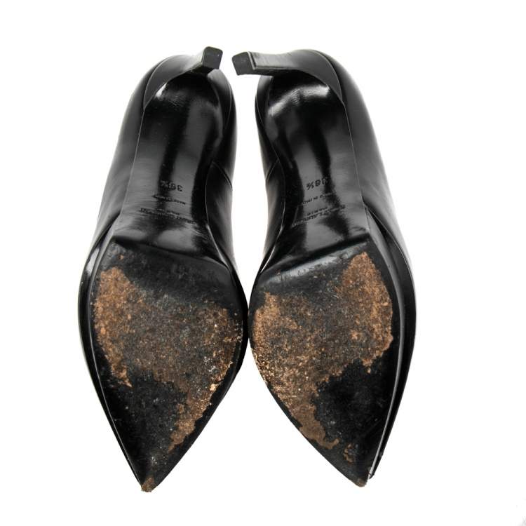 Pre Owned Saint Laurent Black Leather Janis Pointed Toe Platform Pumps Size 36.5