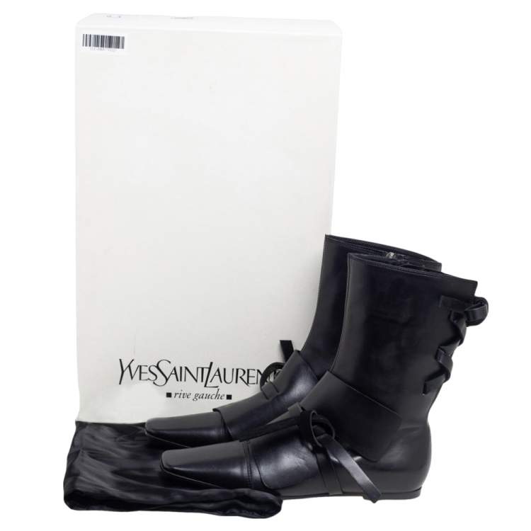 Pre Owned Saint Laurent Black Leather Mid Calf Boots Size 38.5