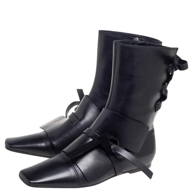 Pre Owned Saint Laurent Black Leather Mid Calf Boots Size 38.5