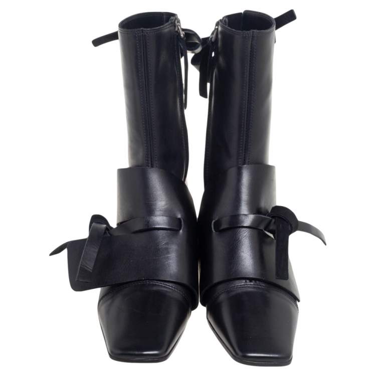 Pre Owned Saint Laurent Black Leather Mid Calf Boots Size 38.5