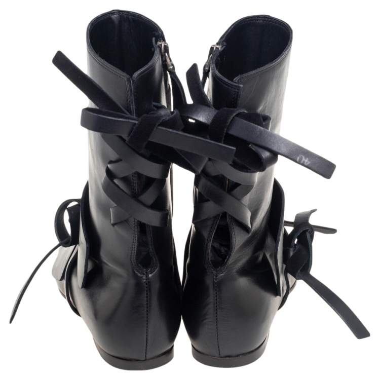 Pre Owned Saint Laurent Black Leather Mid Calf Boots Size 38.5