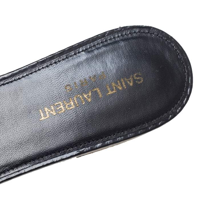 Pre Owned Saint Laurent Metallic Glitter Tribute Flat Slides Size 39