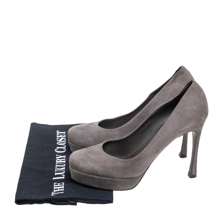 Pre Owned Saint Laurent Grey Suede Gisele Platform Pumps Size 37
