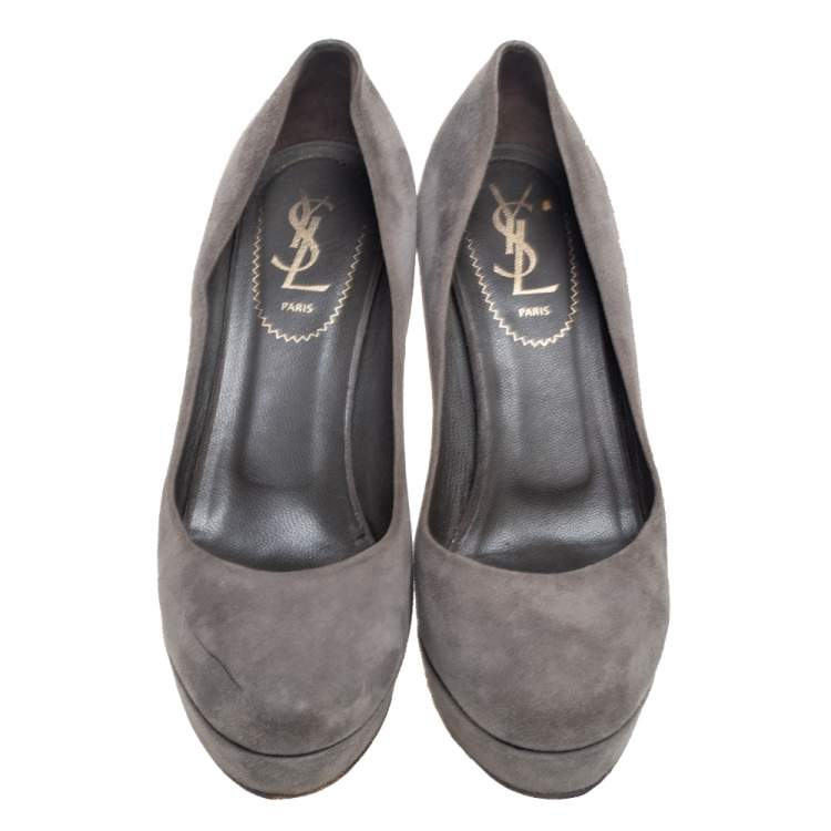 Pre Owned Saint Laurent Grey Suede Gisele Platform Pumps Size 37