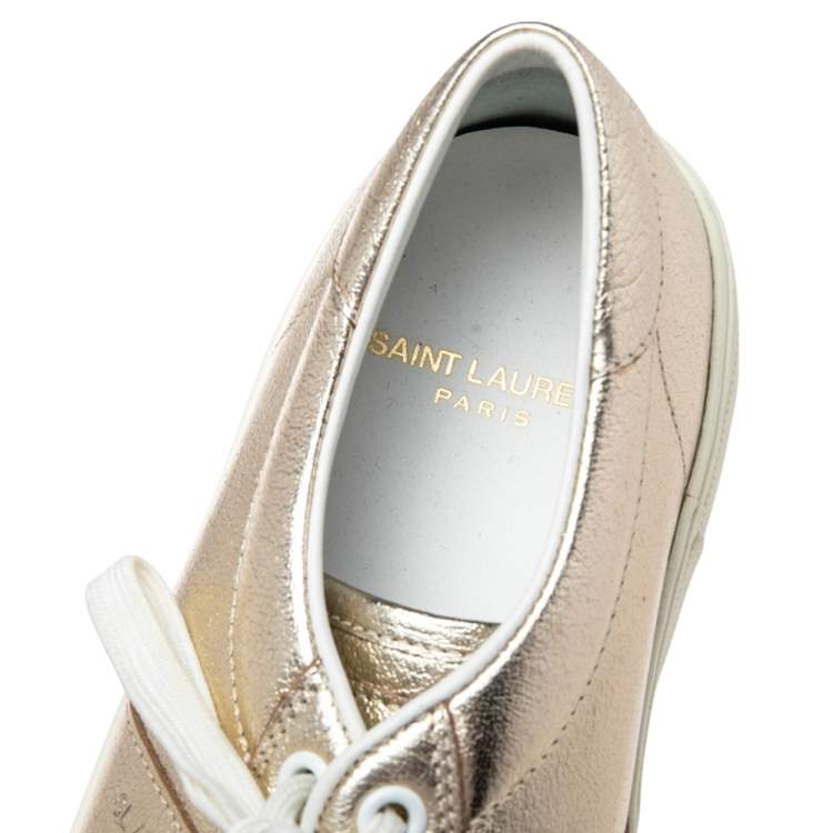 Pre Owned Saint Laurent Gold Leather Platform Lace Up Sneakers Size 36.5