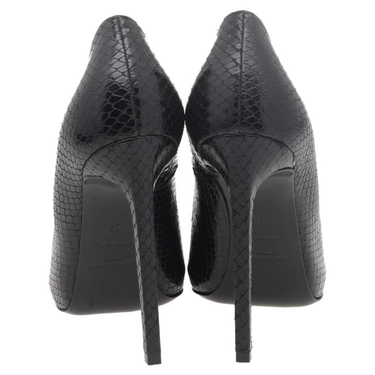 Pre Owned Saint Laurent Black Snakeskin Embossed Leather Pointed Toe Pumps Size 37
