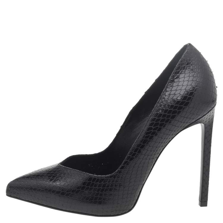 Pre Owned Saint Laurent Black Snakeskin Embossed Leather Pointed Toe Pumps Size 37