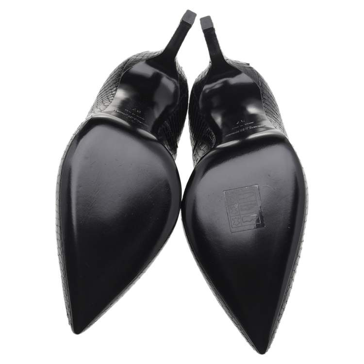 Pre Owned Saint Laurent Black Snakeskin Embossed Leather Pointed Toe Pumps Size 37