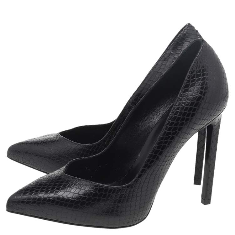 Pre Owned Saint Laurent Black Snakeskin Embossed Leather Pointed Toe Pumps Size 37