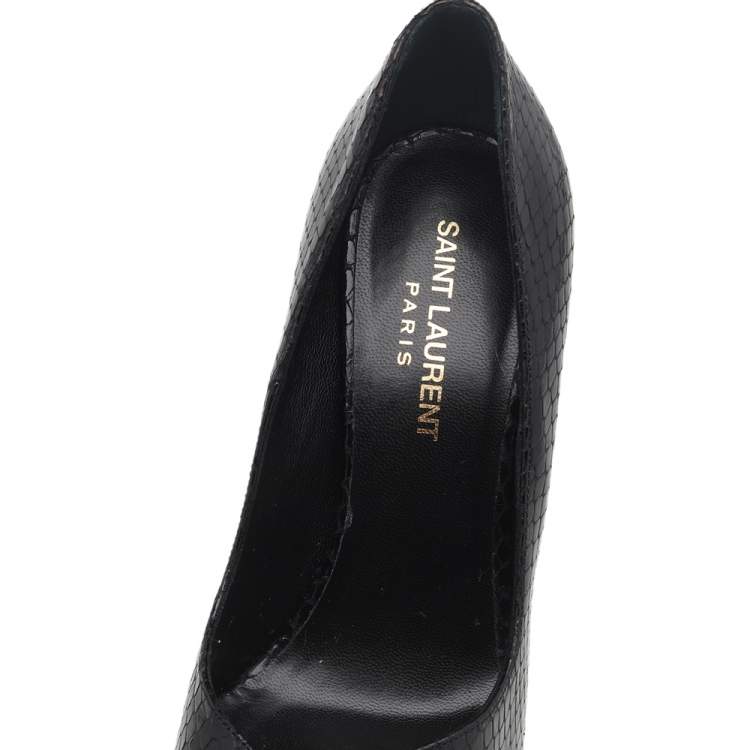 Pre Owned Saint Laurent Black Snakeskin Embossed Leather Pointed Toe Pumps Size 37