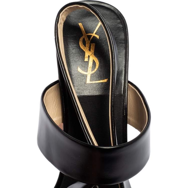 Pre Owned Saint Laurent Black Leather Open Toe Slingback Sandals Size 39.5