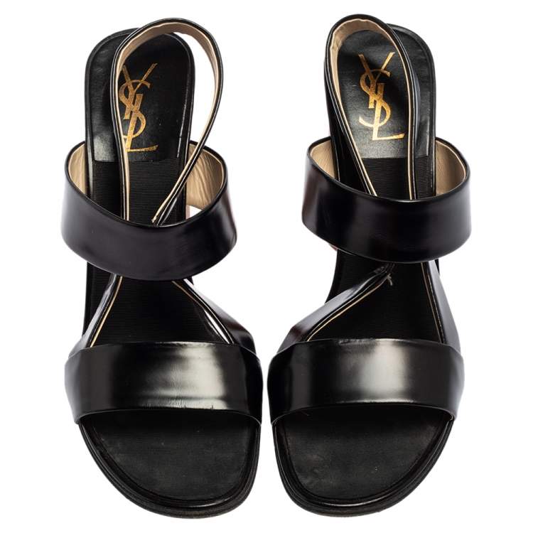 Pre Owned Saint Laurent Black Leather Open Toe Slingback Sandals Size 39.5