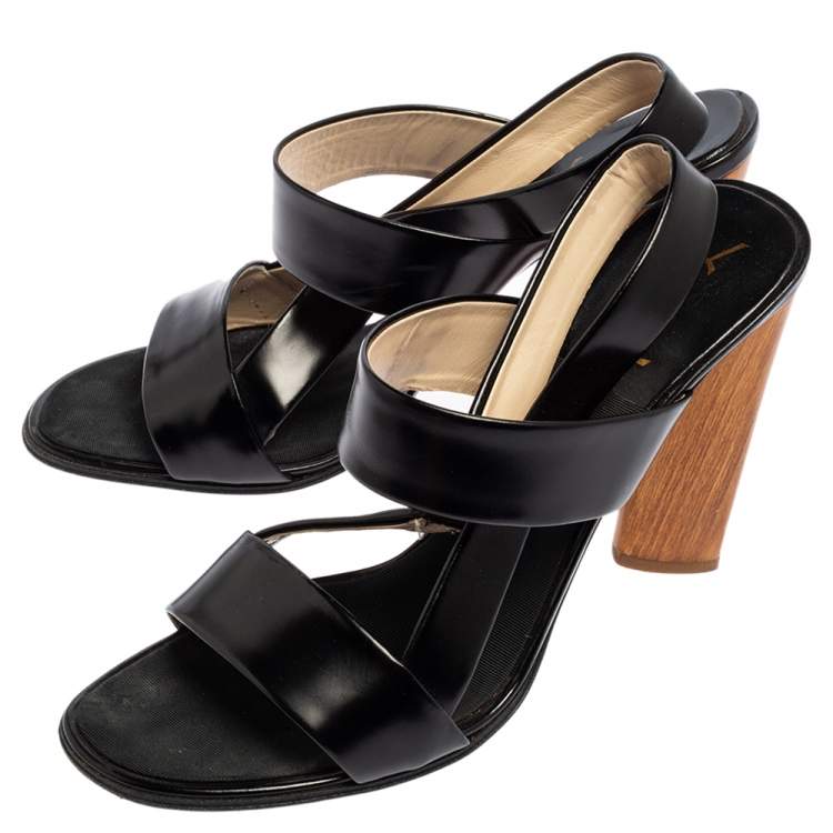 Pre Owned Saint Laurent Black Leather Open Toe Slingback Sandals Size 39.5
