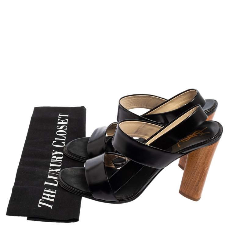 Pre Owned Saint Laurent Black Leather Open Toe Slingback Sandals Size 39.5