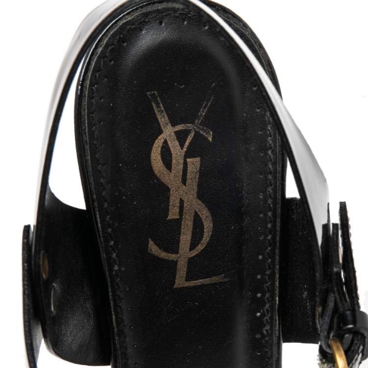 Pre Owned Saint Laurent Black  Patent Leather Platform Ankle Strap Sandals Size 39.5