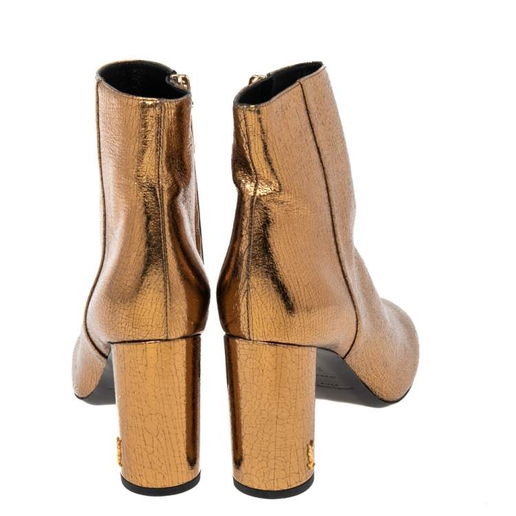 Pre Owned Saint Laurent Gold Leather Ankle Boots Size 37
