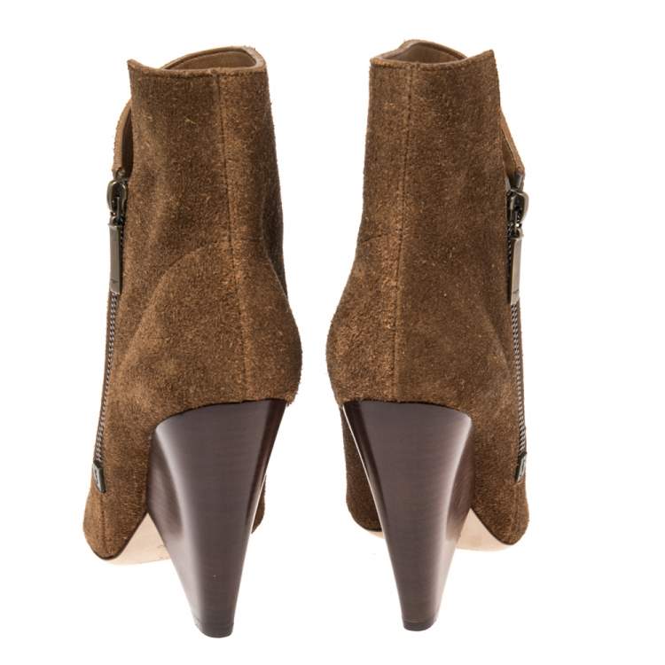 Pre Owned Saint Laurent Brown Suede  Pointed Toe Ankle Boots Size 37