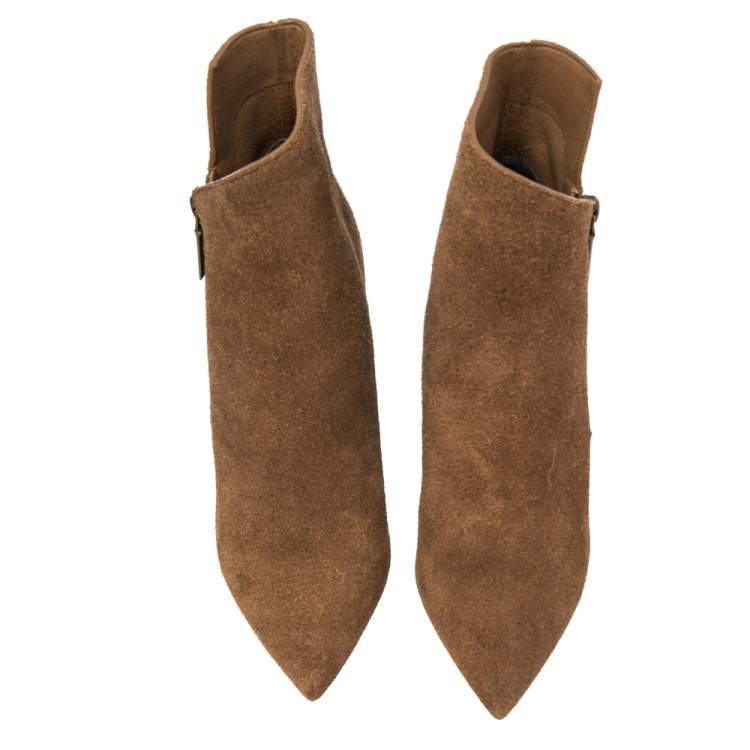Pre Owned Saint Laurent Brown Suede  Pointed Toe Ankle Boots Size 37