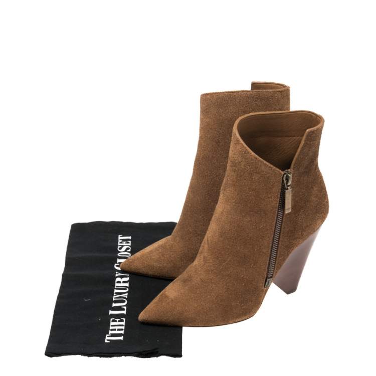 Pre Owned Saint Laurent Brown Suede  Pointed Toe Ankle Boots Size 37
