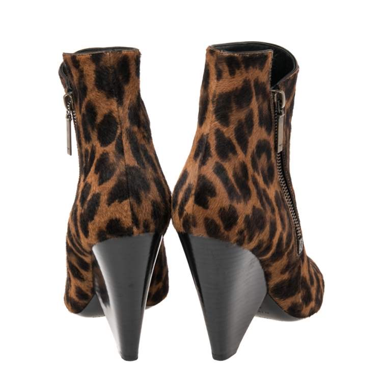 Pre Owned Saint Laurent Black/Brown Pony Hair Pointed Toe Ankle Boots Size 37