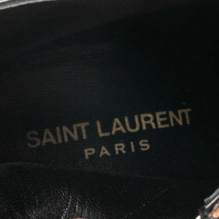 Pre Owned Saint Laurent Black/Brown Pony Hair Pointed Toe Ankle Boots Size 37