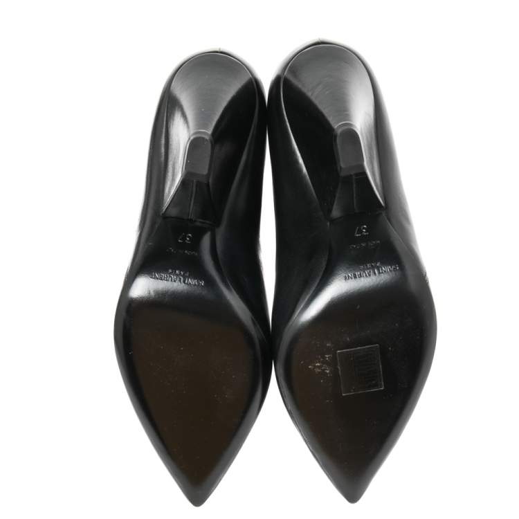 Pre Owned Saint Laurent Black Leather Pointed Toe Ankle Boots Size 37