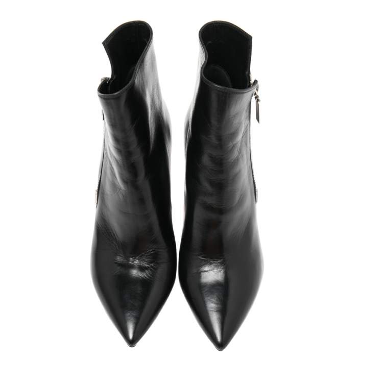 Pre Owned Saint Laurent Black Leather Pointed Toe Ankle Boots Size 37