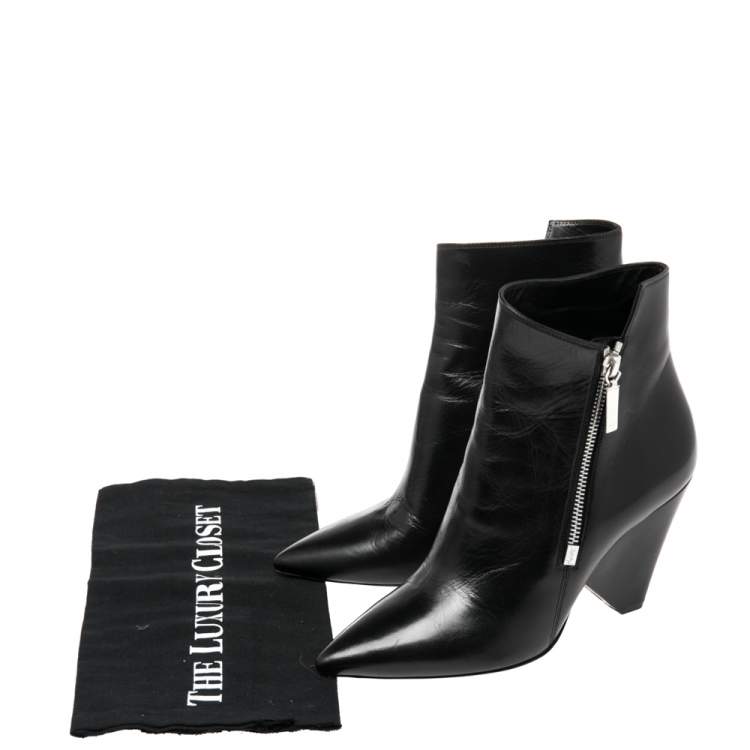 Pre Owned Saint Laurent Black Leather Pointed Toe Ankle Boots Size 37