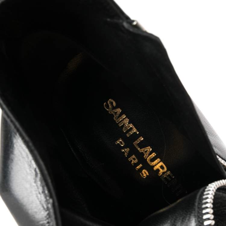 Pre Owned Saint Laurent Black Leather Pointed Toe Ankle Boots Size 37