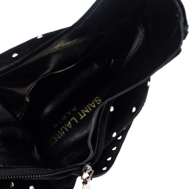 Pre Owned Saint Laurent Black Velvet Crystal Dot Ankle Boots Size 37