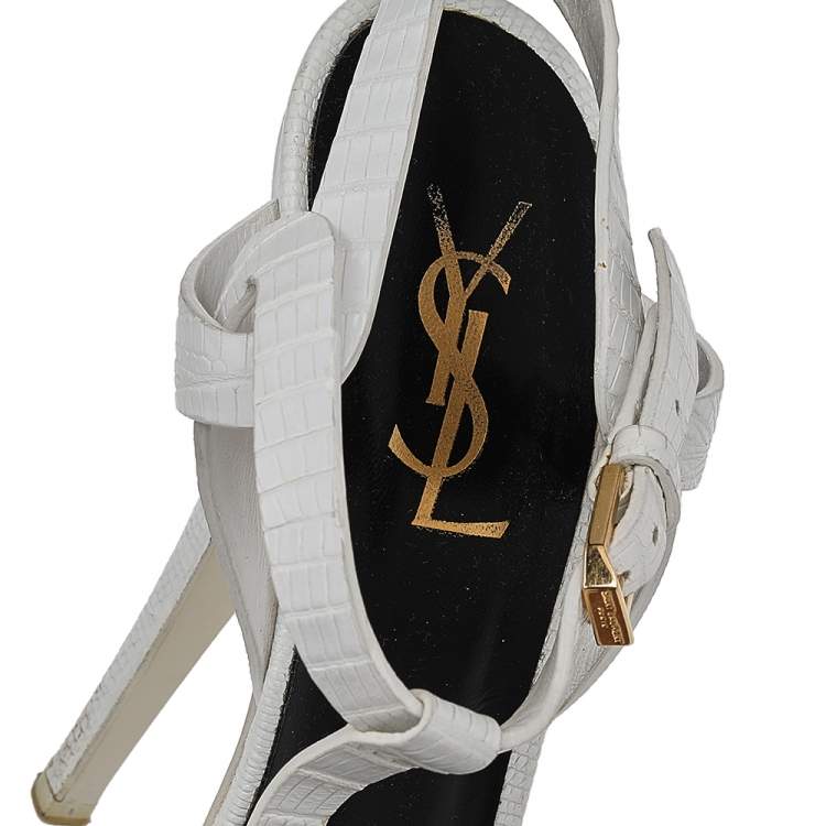 Pre Owned Saint Laurent White Leather Tribute Platform Sandals Size 39