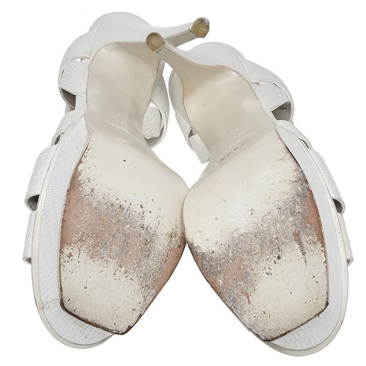 Pre Owned Saint Laurent White Leather Tribute Platform Sandals Size 39