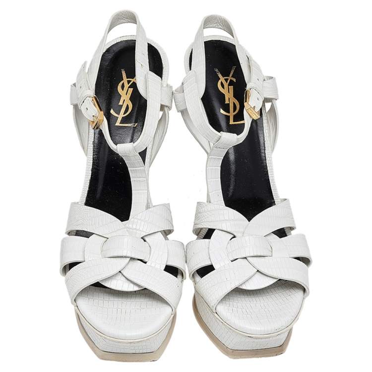 Pre Owned Saint Laurent White Leather Tribute Platform Sandals Size 39