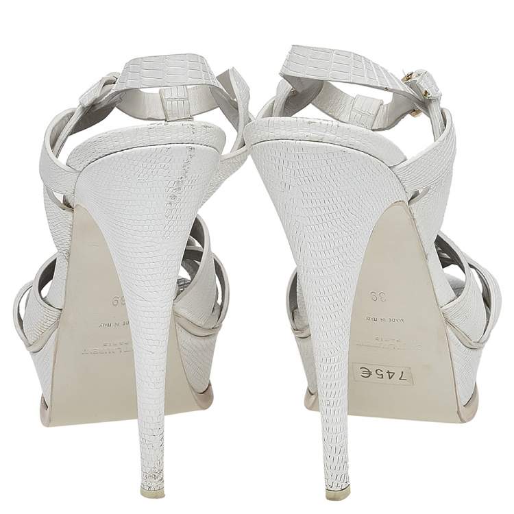 Pre Owned Saint Laurent White Leather Tribute Platform Sandals Size 39