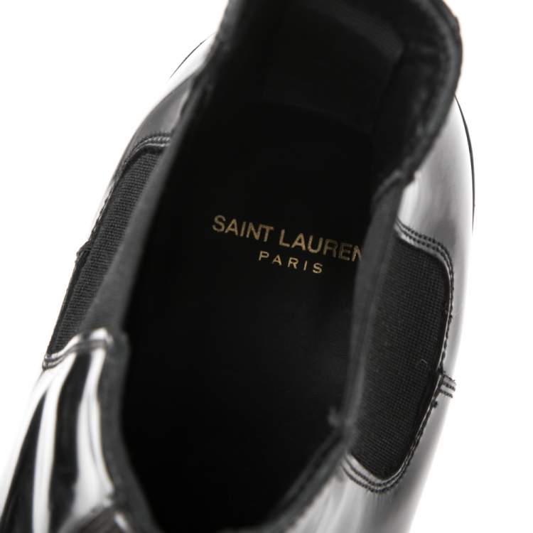 Pre Owned Saint Laurent Black Leather Army Chelsea Ankle Boots Size 38
