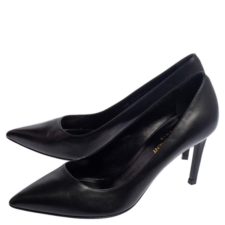 Pre Owned Saint Laurent Black Leather Anja Pointed Toe Pumps Size 37.5