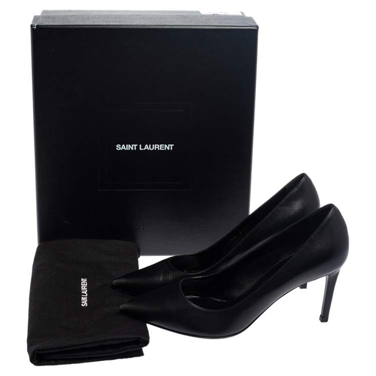 Pre Owned Saint Laurent Black Leather Anja Pointed Toe Pumps Size 37.5