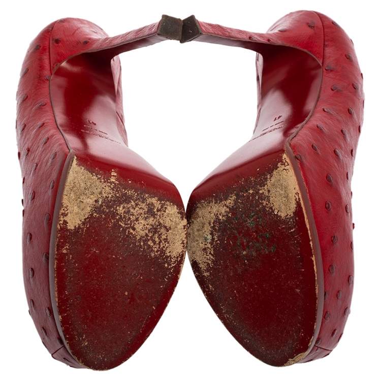 Pre Owned Saint Laurent Red Ostrich Leather Tribtoo Platform Pumps Size 41