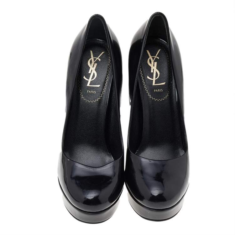 Pre Owned Saint Laurent Black Leather Round Toe Platform Pumps Size 36.5