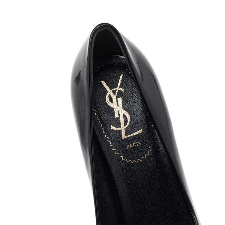 Pre Owned Saint Laurent Black Leather Round Toe Platform Pumps Size 36.5