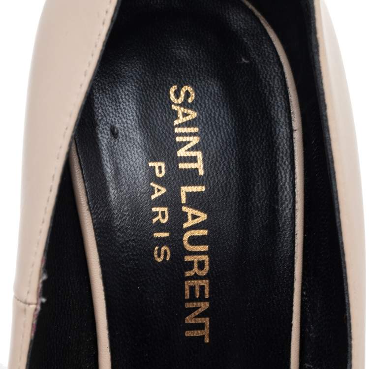 Pre Owned Saint Laurent Beige Leather Janis Pointed Toe Platform Pumps Size 38