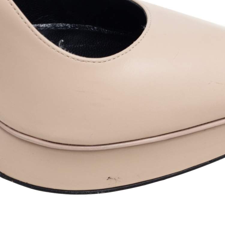Pre Owned Saint Laurent Beige Leather Janis Pointed Toe Platform Pumps Size 38