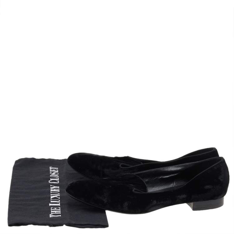 مملوكة مسبقًا Saint Laurent Black Velvet Slip On Smoking Loafers Size 41